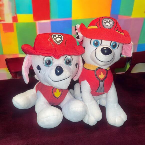 Nickelodeon Paw Patrol Plush Marshall Stuffed Animal Dog Nursery 7" Red Lot of 2 - Picture 1 of 14